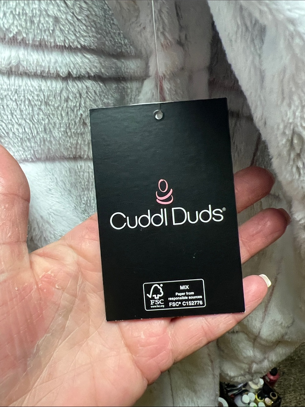 Cuddl Duds White Plush Hooded Zip-Up with Pink Accents - Picture 3 of 4